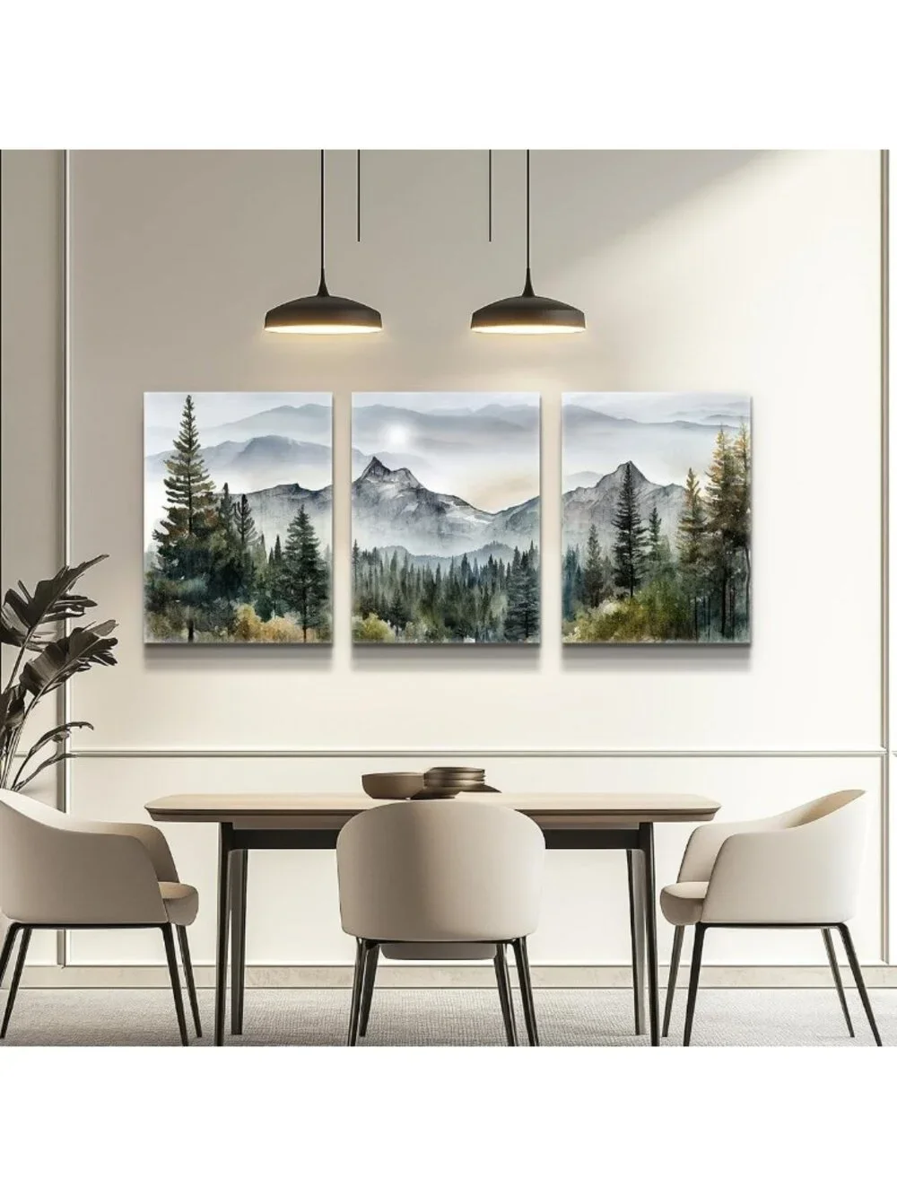 Modern Abstract Mountain Forest Canvas Art Prints - 3 Piece Framed Wall Decor